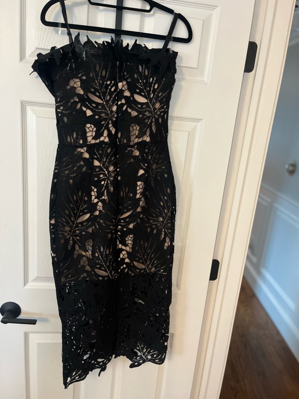 Jazlyn Black Floral Lace Midi Dress with Belt - Picture 2 of 4